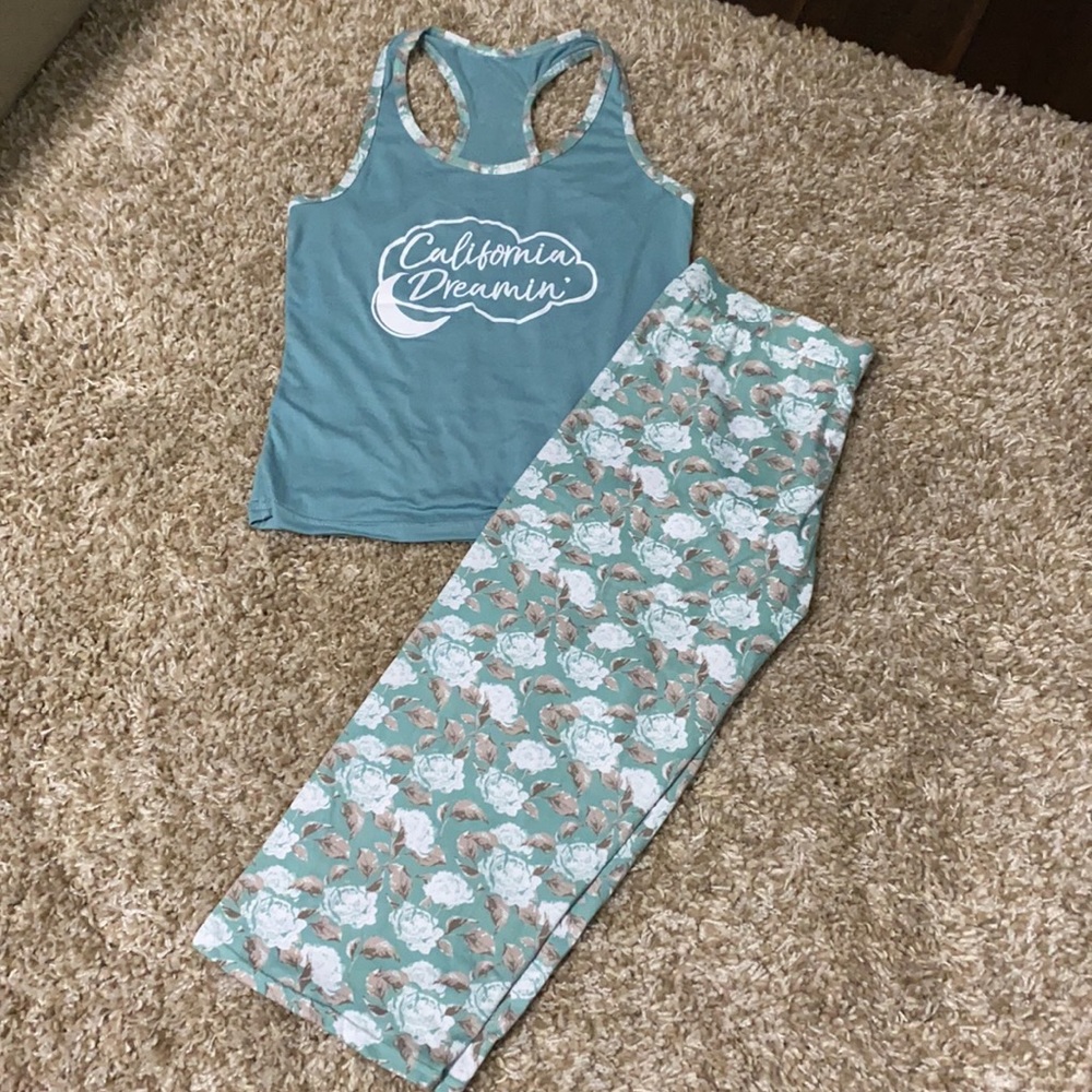 Daisy Fuentes Teal California Dreamin Floral Capri Pajama Set S